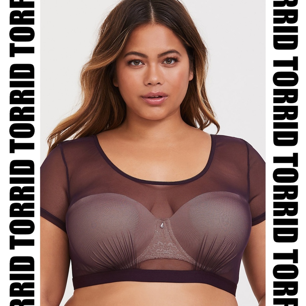 Torrid - Purple Mesh Short Sleeve Crop Top NWT